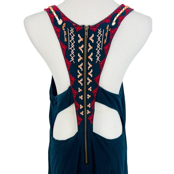 VINTAGE Free People Black Boho Embroidered Dress • Tassel Cutout Back Y2K Hippie - Picture 11 of 16